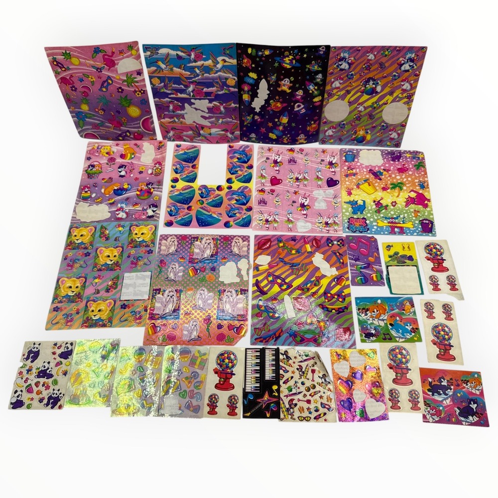 Vintage 90s Lisa Frank Sticker Sheet Lot Mixed Prismatic Glitter Space Animals